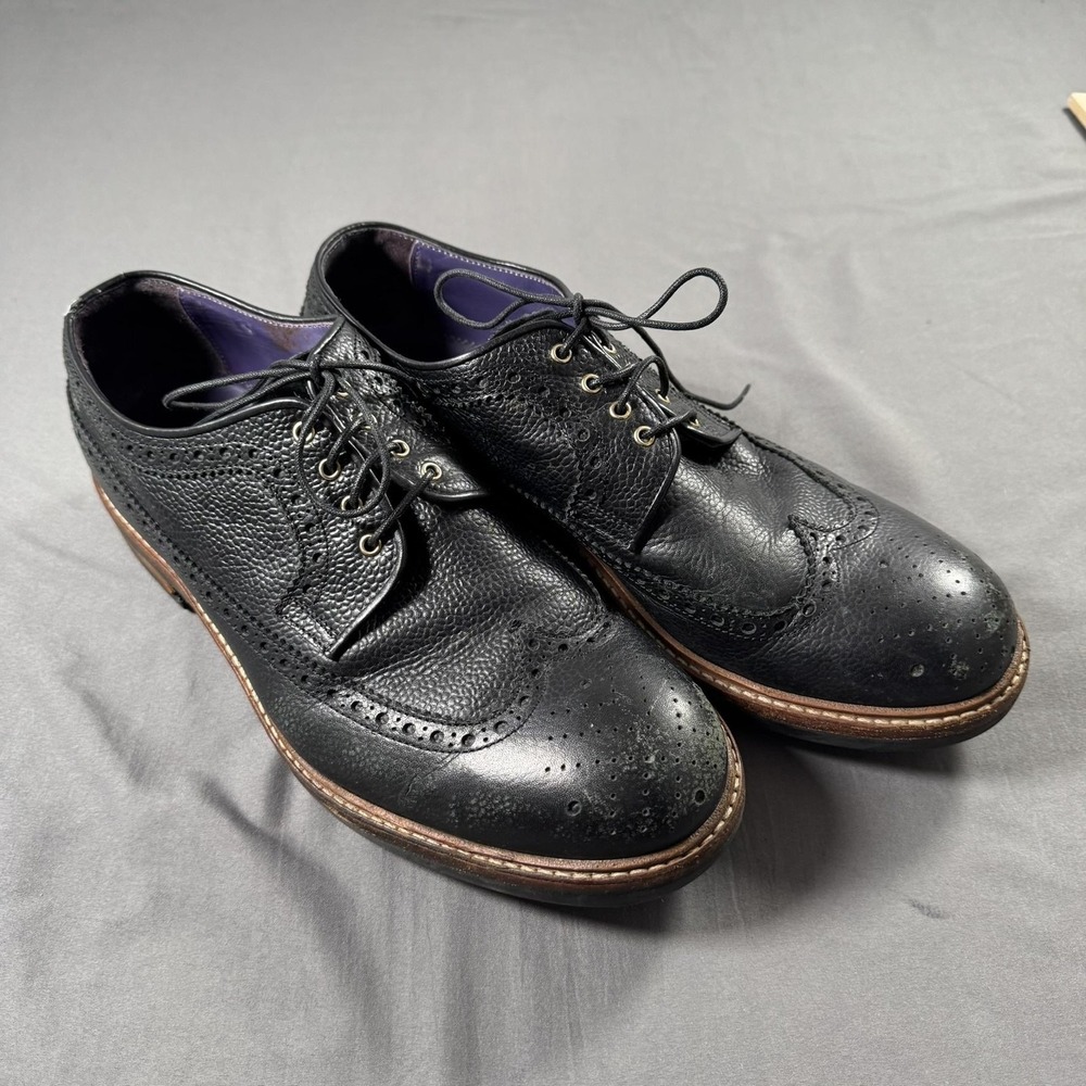 Vero Cuoio Shoes Mens EU 43.5 Black Pebble Grain Wingtip Lug Sole Made in Italy